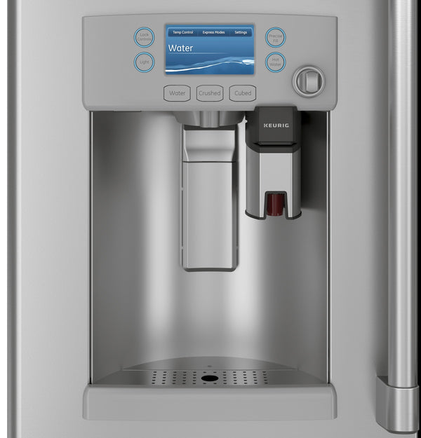Cafe Counter-Depth Keurig K-Cup Brewing 22.2-cu ft 3 -Door Smart Compatible French Door Refrigerator with Ice Maker with Water and Ice Dispenser ( Stainless Steel ) ENERGY STAR Certified