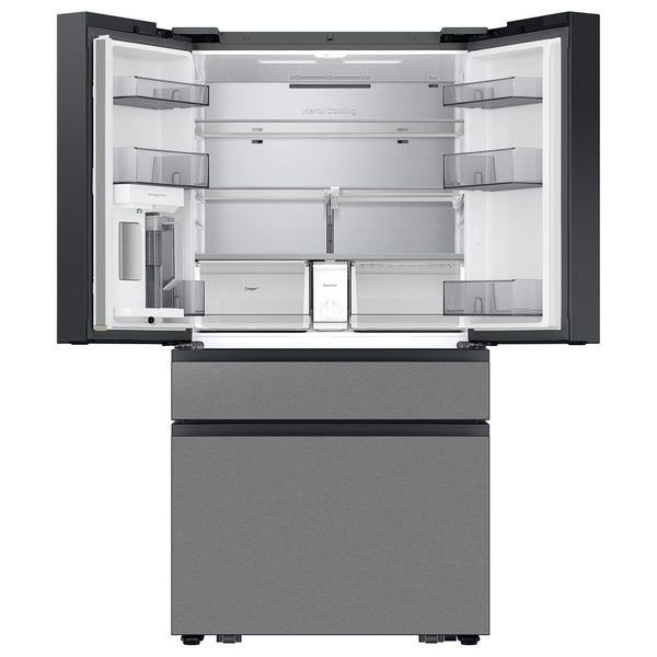 Samsung Bespoke Standard-Depth Family Hub 28.6-cu ft 4 -Door Smart Compatible French Door Refrigerator with Dual Ice Maker with Water Dispenser ( Charcoal Glass Top with Stainless Steel Bottom Panels ) ENERGY STAR Certified