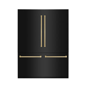 ZLINE KITCHEN & BATH Counter-Depth 32.2-cu ft 4 -Door Built-In French Door Refrigerator with Ice Maker with Water Dispenser ( Black Stainless Steel with Polished Gold accent Handles ) ENERGY STAR Certified