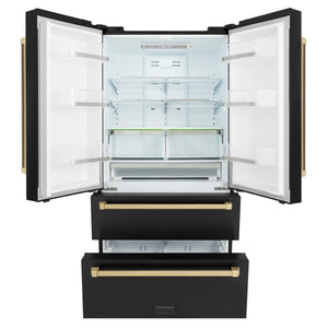 ZLINE KITCHEN & BATH Counter-Depth Autograph Edition 22.5-cu ft 4 -Door French Door Refrigerator with Ice Maker with Ice Dispenser ( Fingerprint Resistant Black Stainless Steel with Champagne Bronze accent Handles ) ENERGY STAR Certified