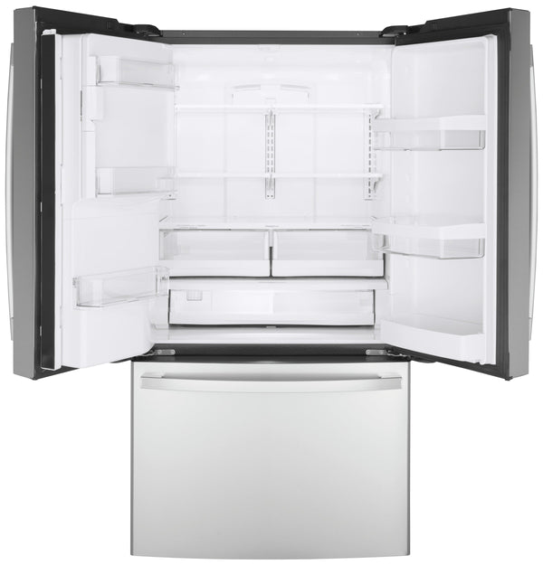 GE Counter-Depth 22.2-cu ft 3 -Door French Door Refrigerator with Ice Maker with Water and Ice Dispenser ( Stainless Steel ) ENERGY STAR Certified