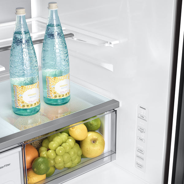 Samsung Bespoke Standard-Depth Inner Beverage Center 28.9-cu ft 4 -Door Smart Compatible French Door Refrigerator with Ice Maker with Water Dispenser ( Stainless Steel ) ENERGY STAR Certified