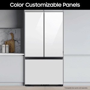 Samsung Bespoke Standard-Depth 30.1-cu ft 3.0 -Door Smart Compatible French Door Refrigerator with Dual Ice Maker with Water Dispenser ( White Glass - All Panels ) ENERGY STAR Certified