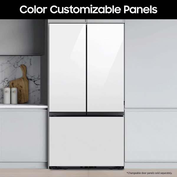 Samsung Bespoke Standard-Depth 30.1-cu ft 3.0 -Door Smart Compatible French Door Refrigerator with Dual Ice Maker with Water Dispenser ( White Glass - All Panels ) ENERGY STAR Certified