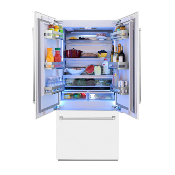 ZLINE KITCHEN & BATH Counter-Depth 19.6-cu ft 3 -Door Built-In French Door Refrigerator with Ice Maker with Water Dispenser ( Stainless Steel with White Matte Panel and Stainless Steel Handle ) ENERGY STAR Certified