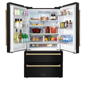 ZLINE KITCHEN & BATH Counter-Depth 22.5-cu ft 4 -Door French Door Refrigerator with Ice Maker with Ice Dispenser ( Fingerprint Resistant Black Stainless Steel with Polished Gold accent Handles ) ENERGY STAR Certified