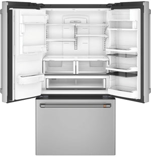 Cafe Standard-Depth Hot Water Dispenser 27.8-cu ft 3 -Door Smart Compatible French Door Refrigerator with Ice Maker with Water and Ice Dispenser ( Stainless Steel with Brushed Stainless Handles ) ENERGY STAR Certified
