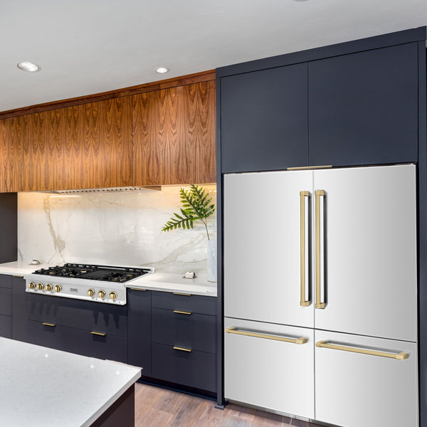 ZLINE KITCHEN & BATH Counter-Depth Autograph Edition 32.2-cu ft 4 -Door Built-In French Door Refrigerator with Ice Maker with Water Dispenser ( Stainless Steel with Champagne Bronze Handles ) ENERGY STAR Certified