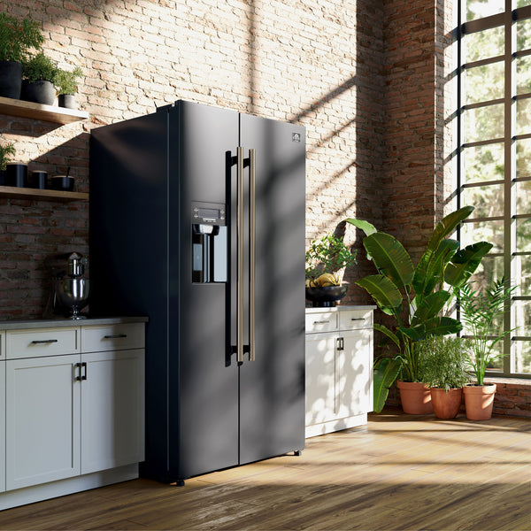 FORNO Salerno 20-cu ft Counter-Depth Side-by-Side Refrigerator with Ice Maker ,Water and Ice Dispenser ( Black ) ENERGY STAR Certified