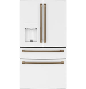 Cafe Standard-Depth 27.8-cu ft 4 -Door Smart Compatible French Door Refrigerator with Ice Maker with Water and Ice Dispenser ( Matte White ) ENERGY STAR Certified