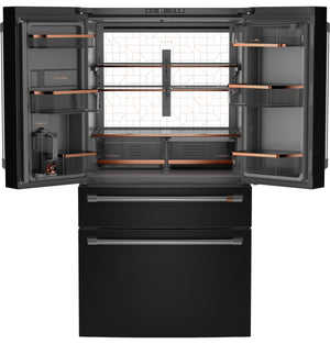 Cafe Standard-Depth 28.7-cu ft 4 -Door Smart Compatible French Door Refrigerator with Ice Maker with Water Dispenser ( Matte Black ) ENERGY STAR Certified