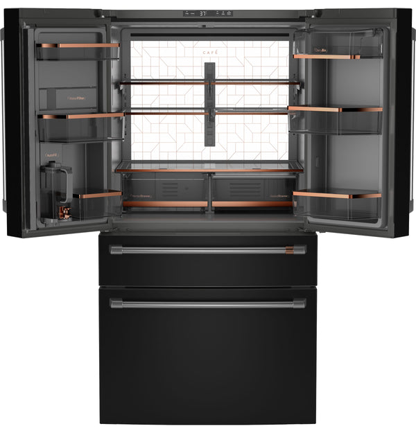 Cafe Standard-Depth 28.7-cu ft 4 -Door Smart Compatible French Door Refrigerator with Ice Maker with Water Dispenser ( Matte Black ) ENERGY STAR Certified