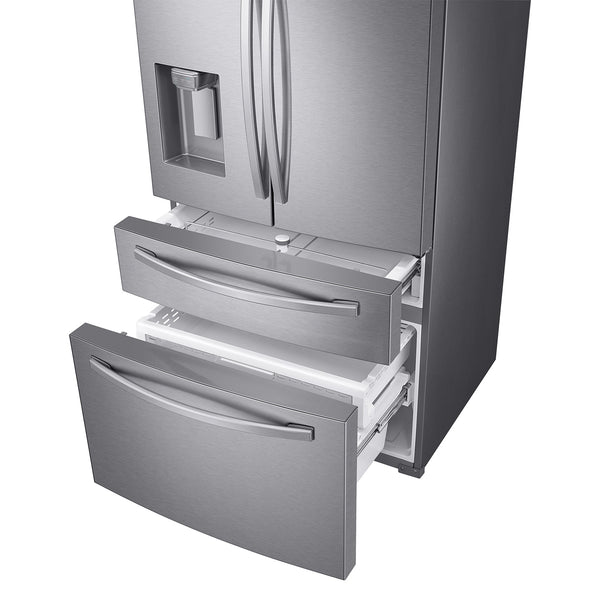 Samsung Standard-Depth with FlexZone Drawer 28-cu ft 4 -Door Smart Compatible French Door Refrigerator with Ice Maker with Water and Ice Dispenser ( Stainless Steel ) ENERGY STAR Certified