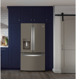 GE Counter-Depth 22.2-cu ft 3 -Door French Door Refrigerator with Ice Maker with Water and Ice Dispenser ( Slate ) ENERGY STAR Certified