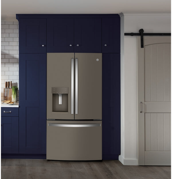 GE Counter-Depth 22.2-cu ft 3 -Door French Door Refrigerator with Ice Maker with Water and Ice Dispenser ( Slate ) ENERGY STAR Certified