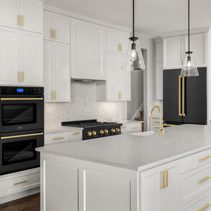ZLINE KITCHEN & BATH Counter-Depth Autograph Edition 21.6-cu ft 4 -Door French Door Refrigerator with Ice Maker with Water Dispenser ( Fingerprint Resistant Black Stainless Steel with Polished Gold accent Handles ) ENERGY STAR Certified