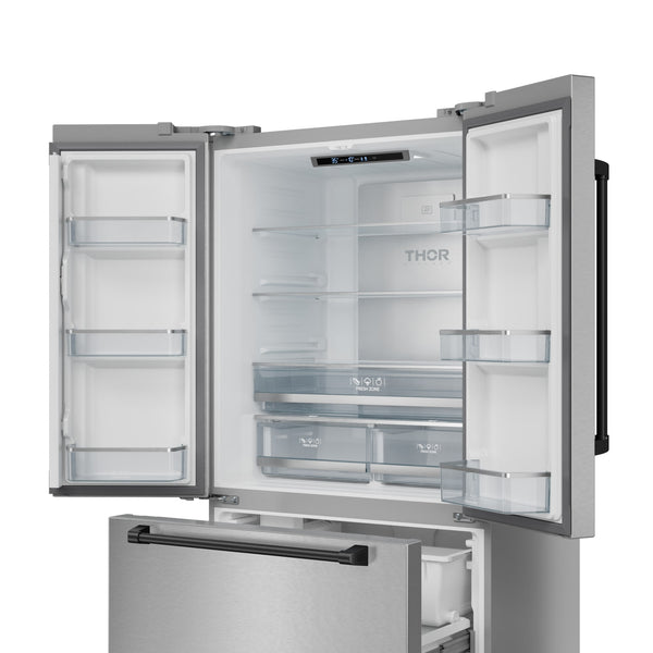 Thor Kitchen Counter-Depth Gordon Ramsay Series 20.3-cu ft 3 -Door French Door Refrigerator with Ice Maker with Ice Dispenser ( Stainless Steel with Black Accents ) ENERGY STAR Certified