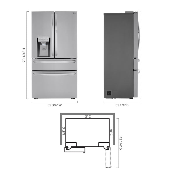 LG Counter-Depth Craft Ice 22.5-cu ft 4 -Door Smart Compatible French Door Refrigerator with Dual Ice Maker with Water and Ice Dispenser and Door within Door ( PrintProof Stainless Steel ) ENERGY STAR Certified