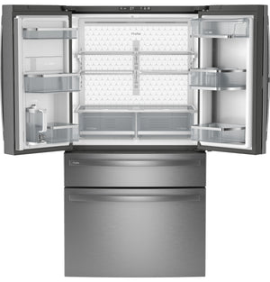 GE Profile Counter-Depth 23.2-cu ft 4 -Door Smart Compatible French Door Refrigerator with Ice Maker with Water Dispenser and Door within Door ( Stainless Steel ) ENERGY STAR Certified
