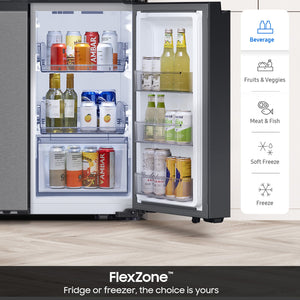 Samsung Bespoke Counter-Depth Beverage Center 22.5-cu ft 4 -Door Smart Compatible French Door Refrigerator with Dual Ice Maker with Water Dispenser and Door within Door ( Stainless steel ) ENERGY STAR Certified