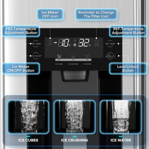 COWSAR 20.01-cu ft Counter-Depth Side-by-Side Refrigerator with Ice Maker ,Water and Ice Dispenser ( Silver )