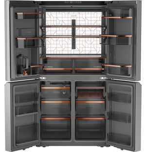 Cafe Standard-Depth 27.4-cu ft 4 -Door Smart Compatible French Door Refrigerator with Ice Maker with Water Dispenser ( Platinum Glass ) ENERGY STAR Certified