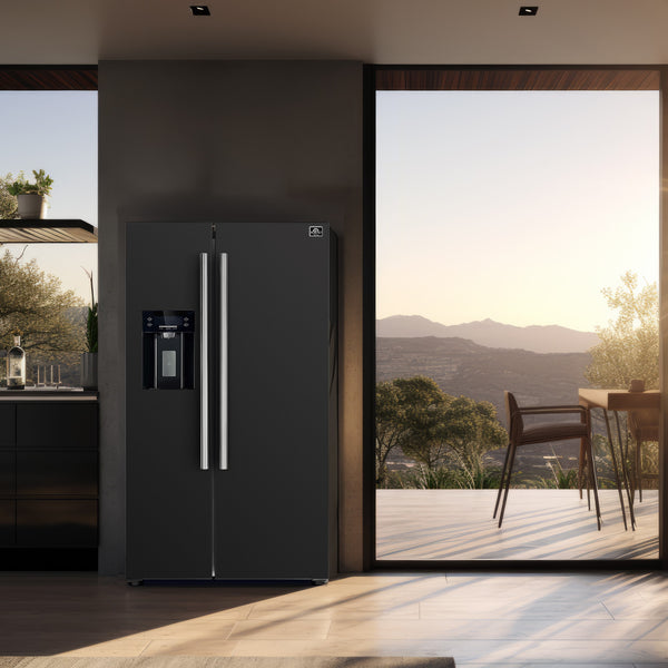 FORNO Salerno 20-cu ft Counter-Depth Side-by-Side Refrigerator with Ice Maker ,Water and Ice Dispenser ( Black ) ENERGY STAR Certified