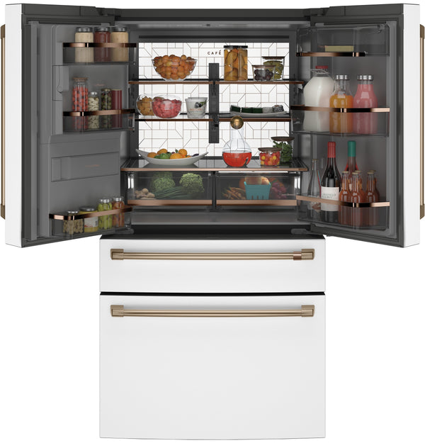 Cafe Counter-Depth 22.3-cu ft 4 -Door Smart Compatible French Door Refrigerator with Ice Maker with Water and Ice Dispenser ( Matte White ) ENERGY STAR Certified