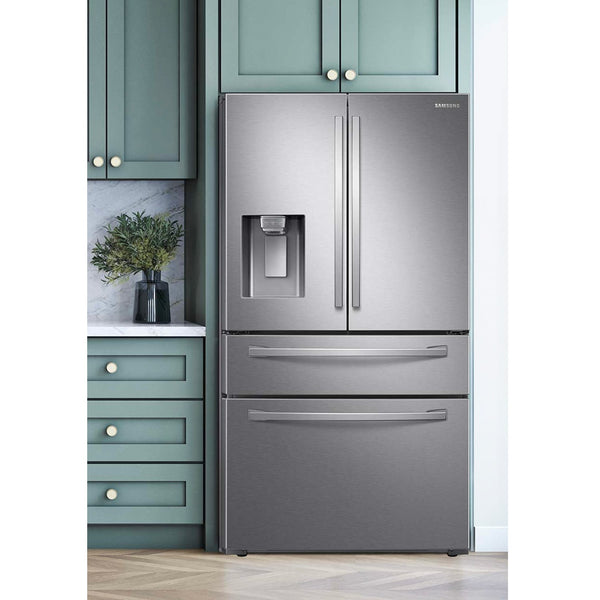 Samsung Standard-Depth with FlexZone Drawer 28-cu ft 4 -Door Smart Compatible French Door Refrigerator with Ice Maker with Water and Ice Dispenser ( Stainless Steel ) ENERGY STAR Certified