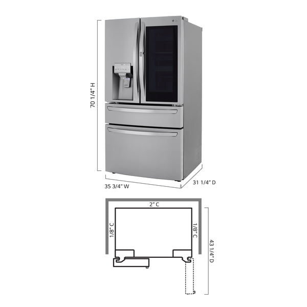 LG Counter-Depth Craft Ice 22.5-cu ft 4.0 -Door Smart Compatible French Door Refrigerator with Dual Ice Maker with Water and Ice Dispenser and Door within Door ( PrintProof Stainless Steel ) ENERGY STAR Certified