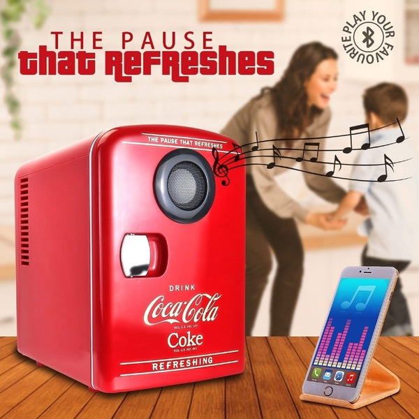 Coca-Cola 4L Cooler/Warmer w/ Bluetooth Speaker 0.14-cu ft Mini Fridge ( Red, Black )