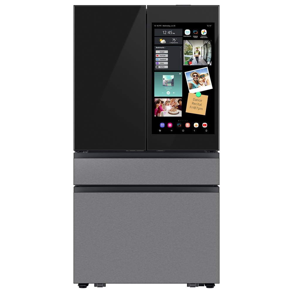 Samsung Bespoke Standard-Depth Family Hub 28.6-cu ft 4 -Door Smart Compatible French Door Refrigerator with Dual Ice Maker with Water Dispenser ( Charcoal Glass Top with Stainless Steel Bottom Panels ) ENERGY STAR Certified