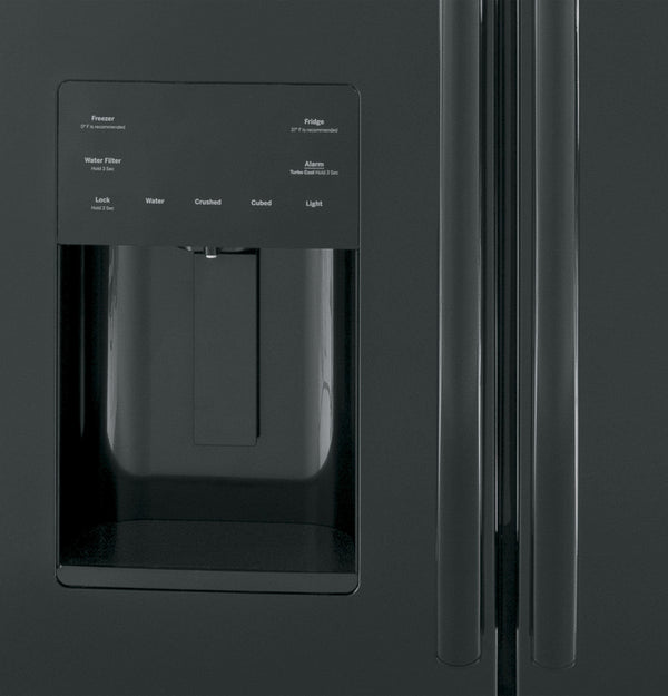 GE Standard-Depth 25.6-cu ft 3 -Door French Door Refrigerator with Ice Maker with Water and Ice Dispenser ( Black ) ENERGY STAR Certified