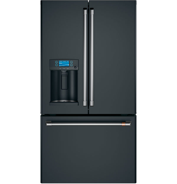Cafe Counter-Depth 22.2-cu ft 3 -Door Smart Compatible French Door Refrigerator with Ice Maker with Water and Ice Dispenser ( Matte Black ) ENERGY STAR Certified