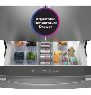 GE Profile Counter-Depth 23.2-cu ft 4 -Door Smart Compatible French Door Refrigerator with Ice Maker with Water Dispenser and Door within Door ( Stainless Steel ) ENERGY STAR Certified