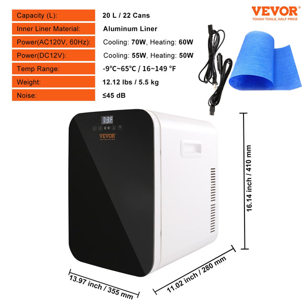 VEVOR 20 L 12 V Digital Mini Fridge 0.706-cu ft with Freezer ( Black Aluminum Liner ) Garage Ready