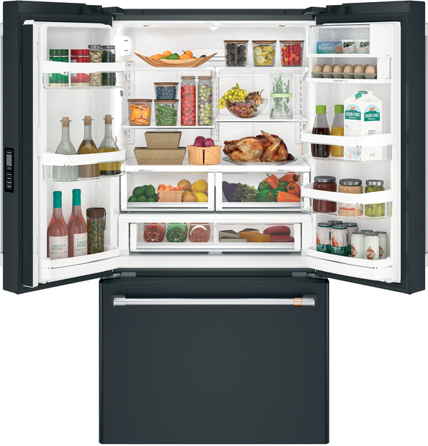 Cafe Counter-Depth 23.1-cu ft 3 -Door Smart Compatible French Door Refrigerator with Ice Maker with Water Dispenser ( Matte Black ) ENERGY STAR Certified