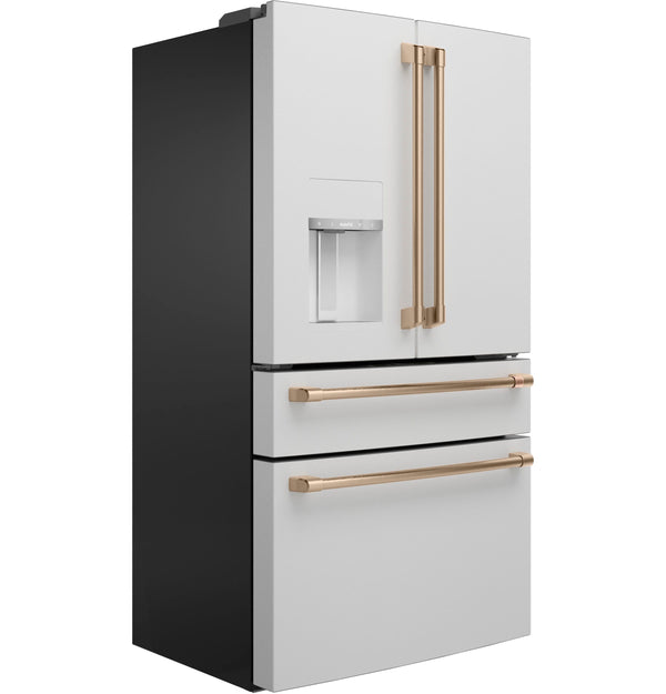 Cafe Counter-Depth 22.3-cu ft 4 -Door Smart Compatible French Door Refrigerator with Ice Maker with Water and Ice Dispenser ( Matte White ) ENERGY STAR Certified
