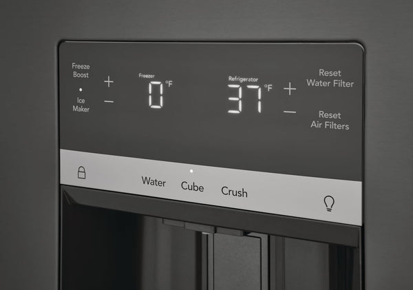 Frigidaire Standard-Depth 27.8-cu ft 3 -Door French Door Refrigerator with Ice Maker with Water and Ice Dispenser ( Black Stainless Steel ) ENERGY STAR Certified