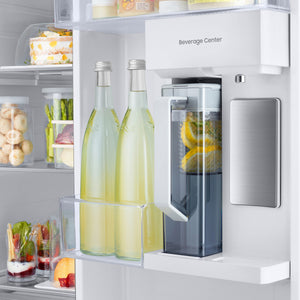 Samsung Bespoke Beverage Center 28-cu ft Side-by-Side Refrigerator Smart Compatible with Dual Ice Maker and Water Dispenser ( Stainless Steel ) ENERGY STAR Certified
