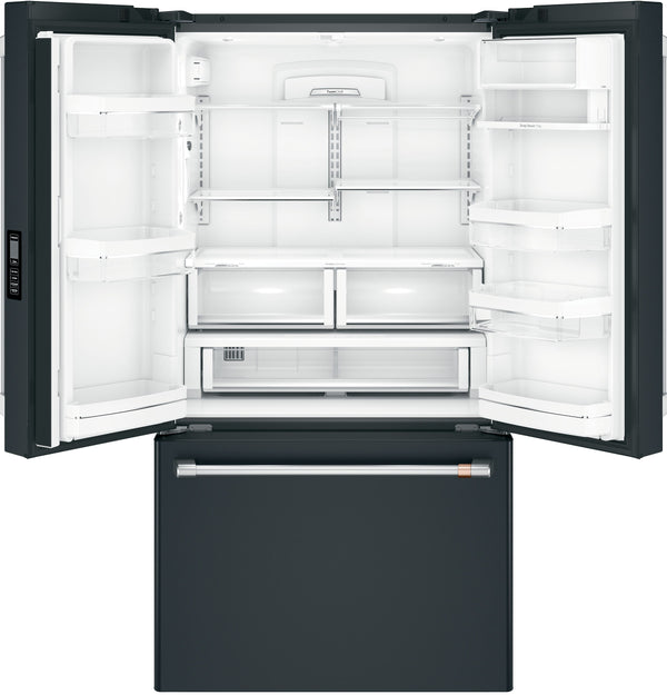 Cafe Counter-Depth 23.1-cu ft 3 -Door Smart Compatible French Door Refrigerator with Ice Maker with Water Dispenser ( Matte Black ) ENERGY STAR Certified