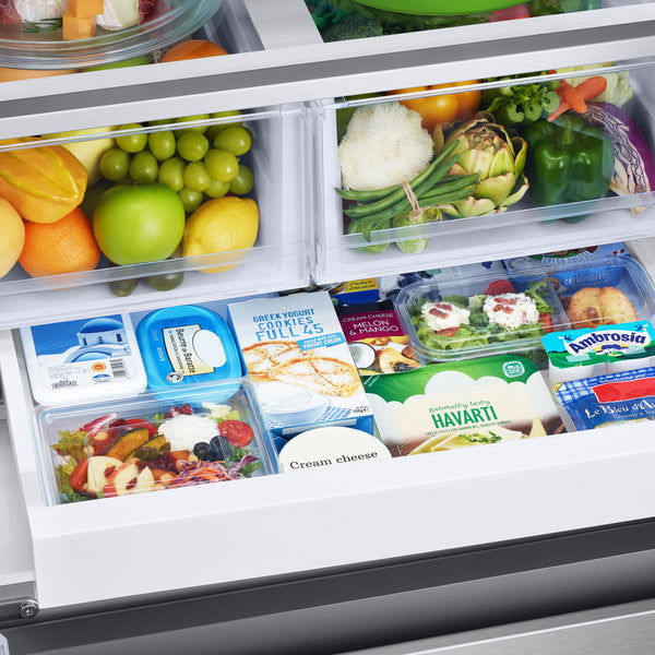 Samsung Standard-Depth Inner Beverage Center 24.5-cu ft 3 -Door Smart Compatible French Door Refrigerator with Dual Ice Maker with Water Dispenser ( Fingerprint Resistant Stainless Steel ) ENERGY STAR Certified