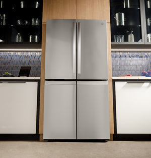 GE Profile Standard-Depth 28-cu ft 4 -Door Smart Compatible French Door Refrigerator with Ice Maker with Water Dispenser and Door within Door ( Fingerprint-resistant Stainless Steel ) ENERGY STAR Certified