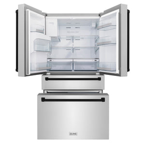 ZLINE KITCHEN & BATH Counter-Depth 21.6-cu ft 4 -Door French Door Refrigerator with Ice Maker with Water Dispenser ( Fingerprint Resistant Stainless Steel with Matte Black accent Handles ) ENERGY STAR Certified