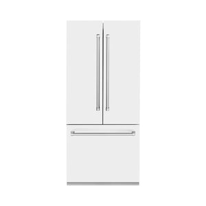 ZLINE KITCHEN & BATH Counter-Depth 19.6-cu ft 3 -Door Built-In French Door Refrigerator with Ice Maker with Water Dispenser ( Stainless Steel with White Matte Panel and Stainless Steel Handle ) ENERGY STAR Certified