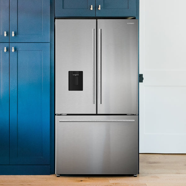Cosmo Counter-Depth 22.4-cu ft 3 -Door French Door Refrigerator with Ice Maker with Water Dispenser ( Stainless Steel ) ENERGY STAR Certified