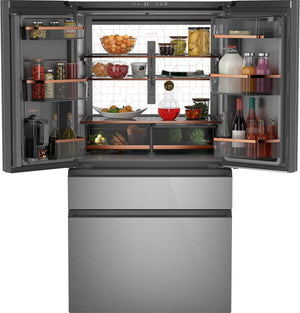 Cafe Counter-Depth 23.2-cu ft 4 -Door Smart Compatible French Door Refrigerator with Ice Maker with Water Dispenser ( Platinum Glass ) ENERGY STAR Certified