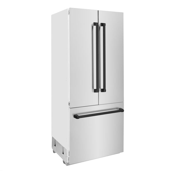 ZLINE KITCHEN & BATH Counter-Depth Autograph Edition 19.6-cu ft 3 -Door Built-In French Door Refrigerator with Ice Maker with Water Dispenser ( Stainless Steel with Matte Black Handles ) ENERGY STAR Certified