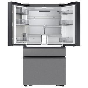 Samsung Bespoke Counter-Depth Family Hub 22.5-cu ft 4 -Door Smart Compatible French Door Refrigerator with Dual Ice Maker with Water Dispenser and Door within Door ( Charcoal Glass Top with Stainless Steel Bottom Panels ) ENERGY STAR Certified