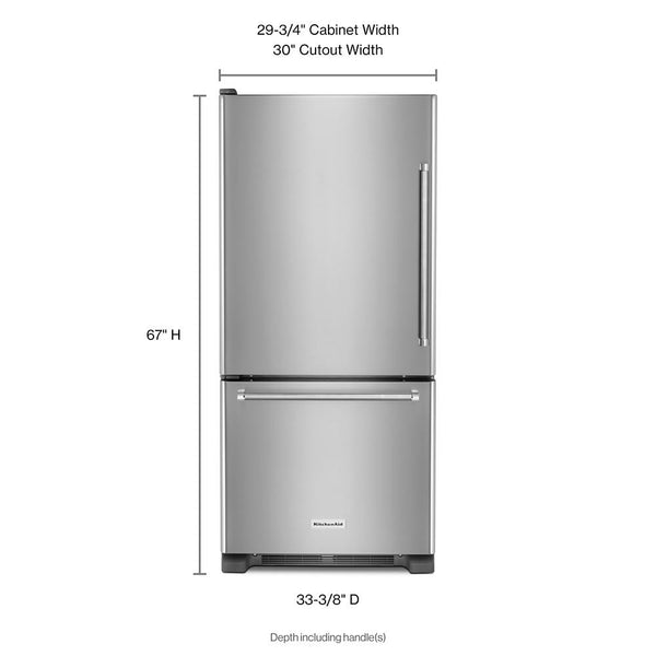 KitchenAid 18.67-cu ft Standard-Depth Bottom-Freezer Refrigerator Ice Maker Optional (sold separately) ( Stainless steel )